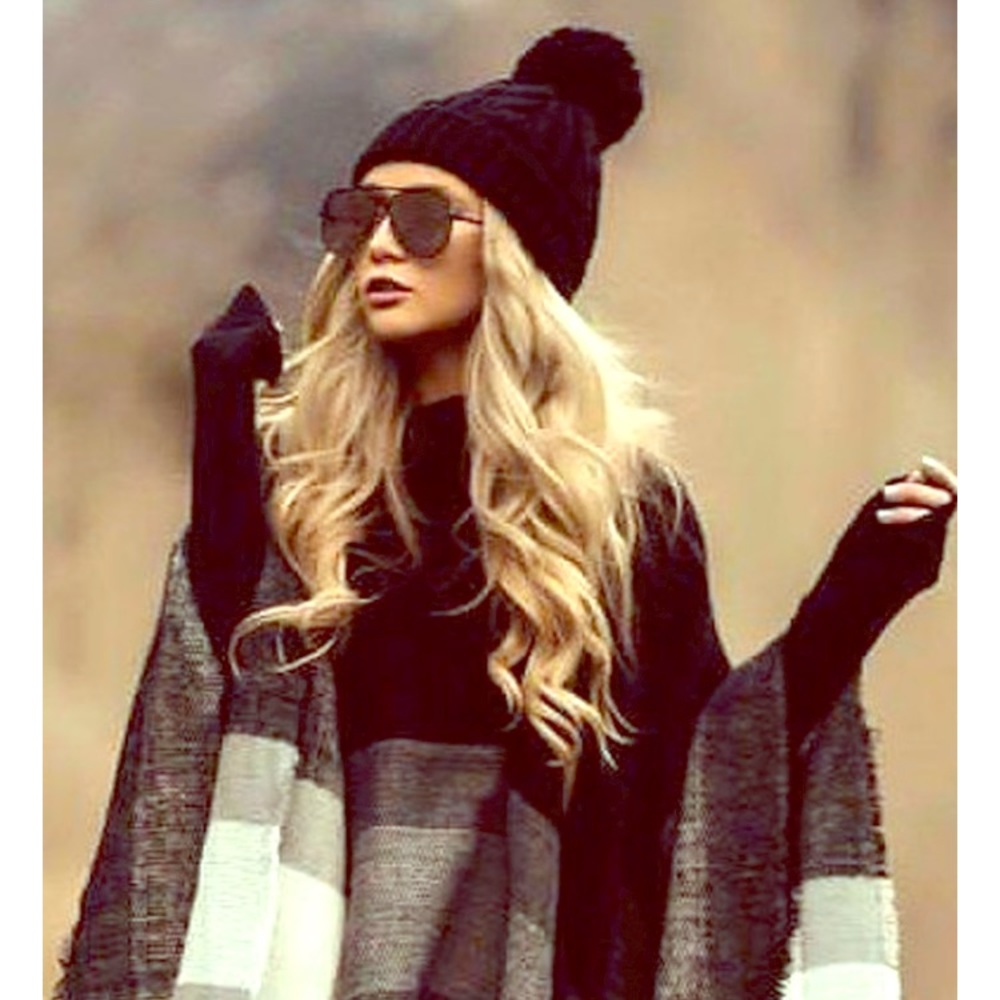 Wool fur Pom Pom beanie winter hat new
